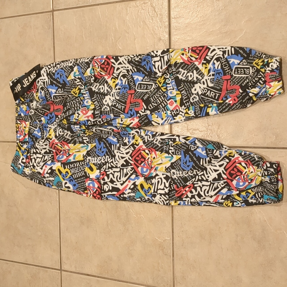 Vintage VIP Graffiti Joggers Pants Pull On Hi-Rise Punk 90s Size 3